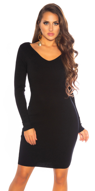 Knit Dress with Twist-Detail back Black